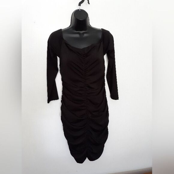 Shein long sleeve solid black bunched dress - Picture 1 of 4